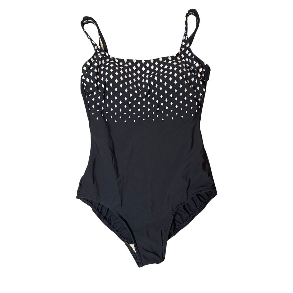 NWT Miracesuit Black & White Diamond Design one Piece Slimming Swimsuit SZ: 12